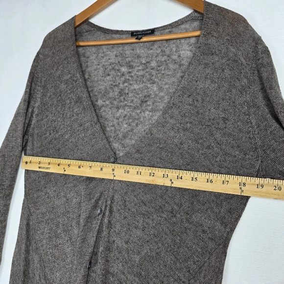 Eileen Fisher 100% Linen Lagenlook Flowy Cardigan Sweater Sharkbite Hem Brown M - Picture 13 of 16